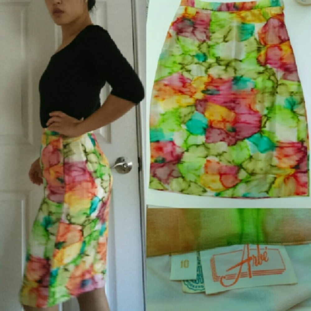 Vintage watercolor pencil skirt